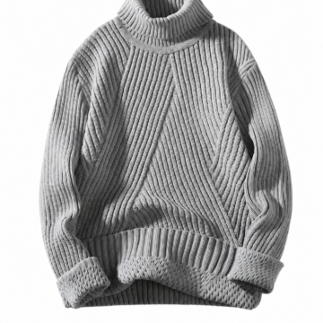 Heather Grey Oversized Turtleneck Sweater with Geometric Knit Pattern