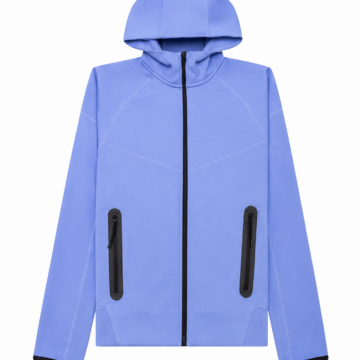 Light Blue Full-Zip Hooded Jacket with Black Accents