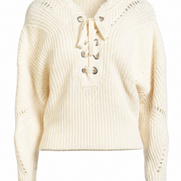 Cream Lace-Up Ribbed Knit Sweater