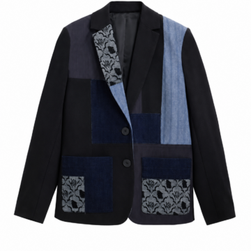 Patchwork Denim Blazer with Floral Accent