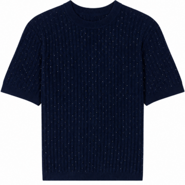 Dark Navy Short Sleeve Cable Knit Top
