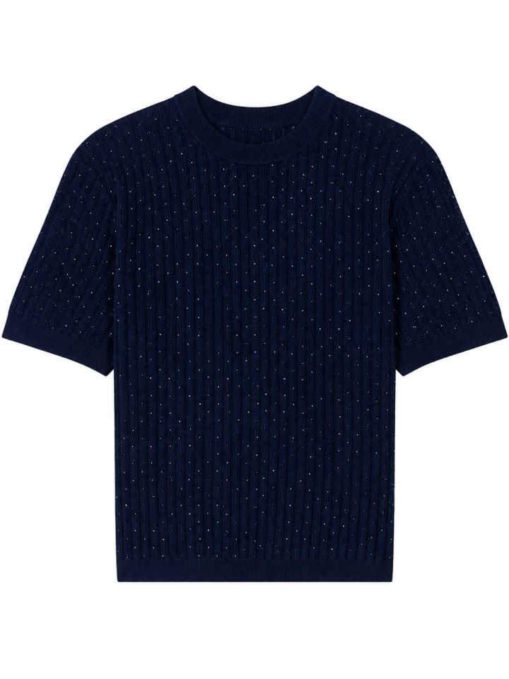 Dark Navy Short Sleeve Cable Knit Top