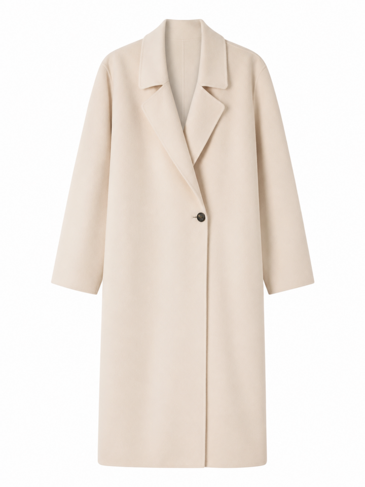 Cream Longline Single-Breasted Overcoat
