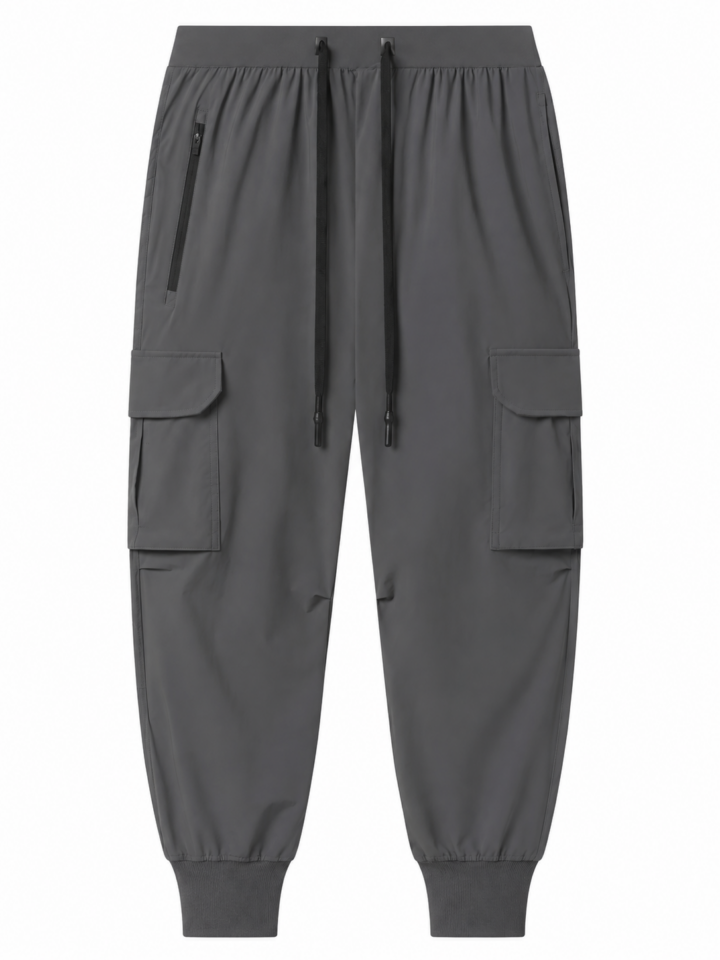Grey Relaxed Tapered Cargo Jogger Pants