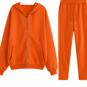 Solid Orange Two-Piece Full-Zip Hoodie and Sweatpants Tracksuit