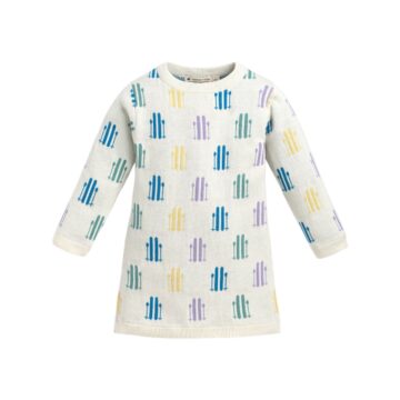 Cream Pastel Fence Pattern Kids Knit Sweater Dress