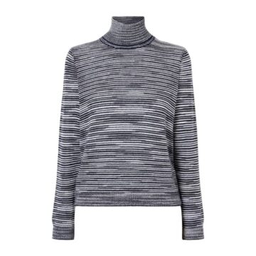 Navy Heather Grey Striped Turtleneck Sweater