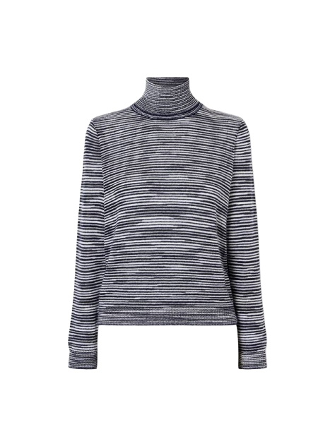 Navy Heather Grey Striped Turtleneck Sweater