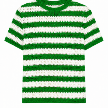 Green and White Striped Crochet Knit Top