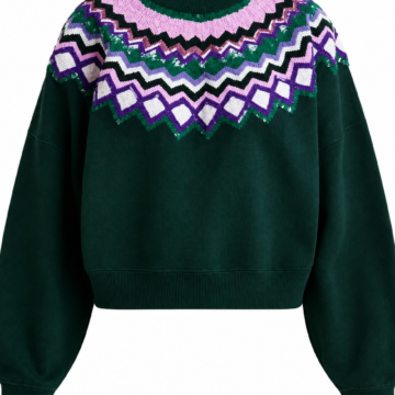 Dark Green Fair Isle Balloon Sleeve Sweater