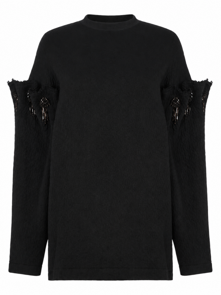 Black Relaxed Cut-Out Sleeve Sweater