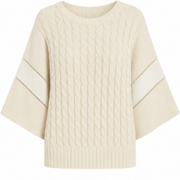 Cream Cable Knit Sweater with Dolman Sleeves