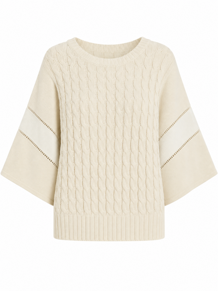 Cream Cable Knit Sweater with Dolman Sleeves