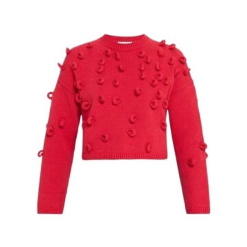 Red Cropped Knit Sweater with 3D Loop Details