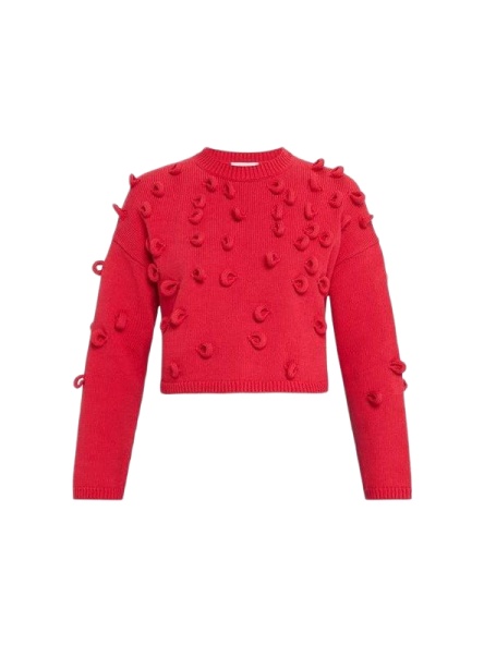 Red Cropped Knit Sweater with 3D Loop Details