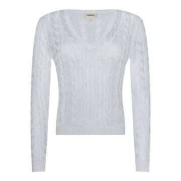 Light Grey Fitted V-Neck Cable Knit Sweater