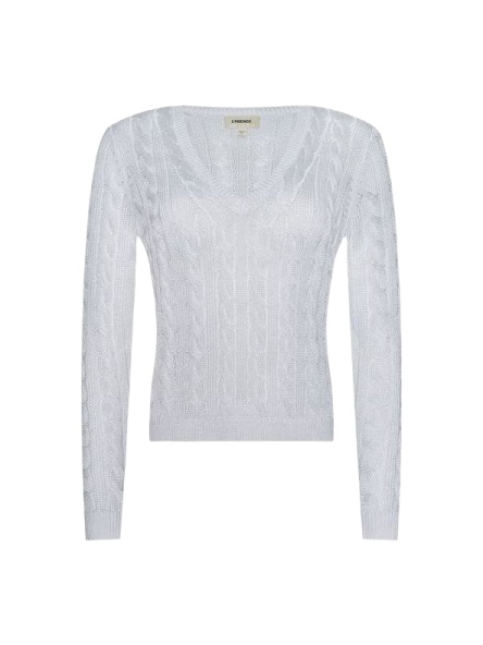 Light Grey Fitted V-Neck Cable Knit Sweater