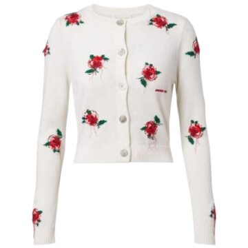 Cream Rose Floral Cropped Cardigan