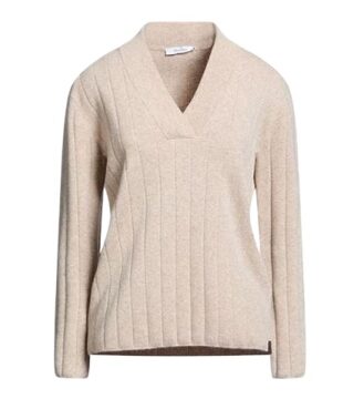 Beige Relaxed Straight Fit Ribbed Knit Sweater