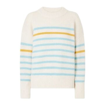Cream Striped Crewneck Sweater